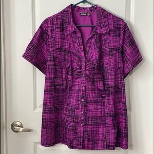 Purple & black shirt sleeve blouse 2X